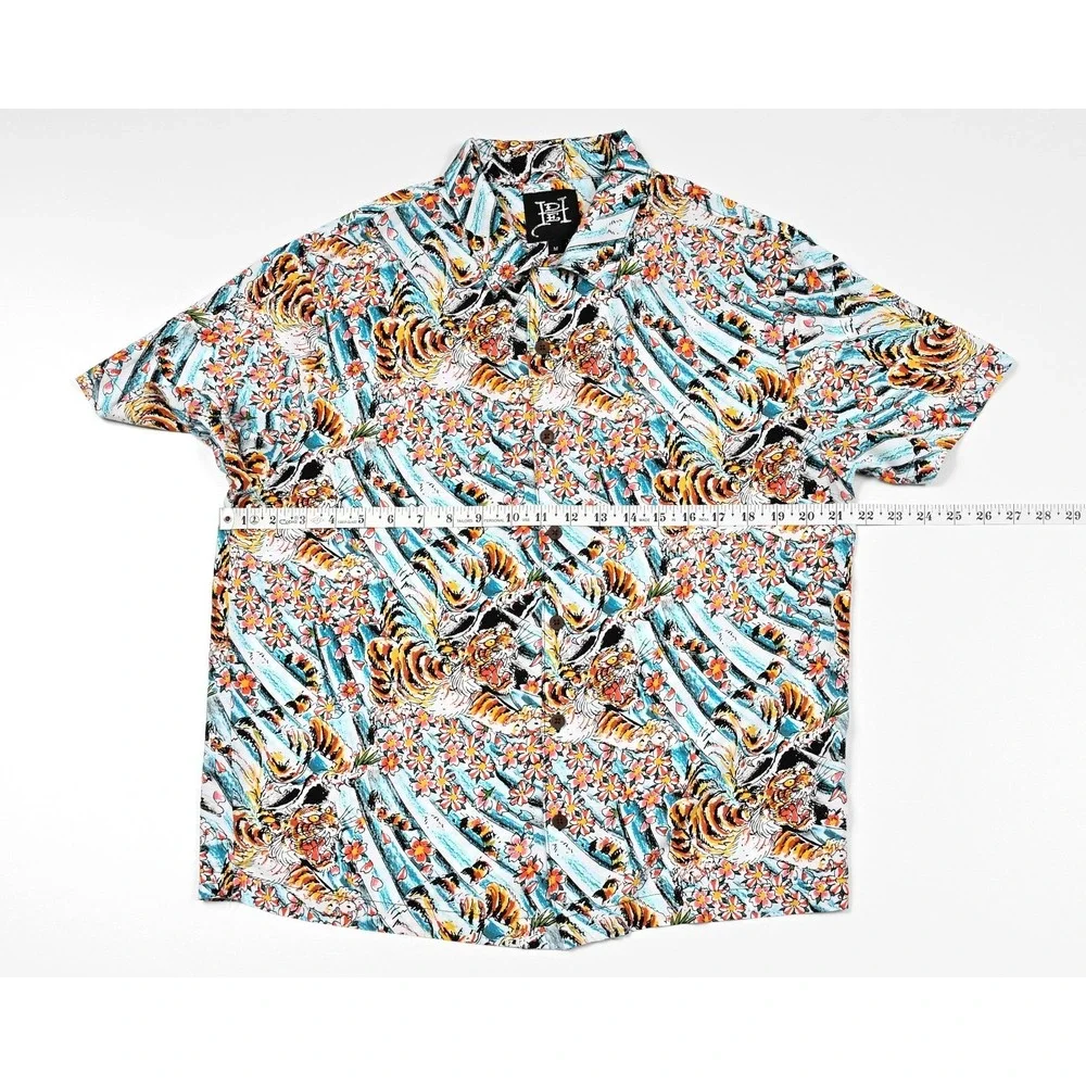 Ed Hardy Shirt Men's M Button‎ Front Camp Tiger Floral Flower Japan Skate Surf
